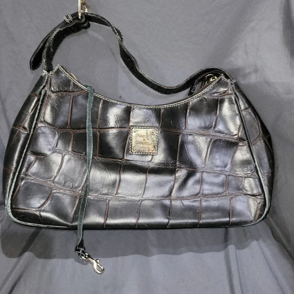 Vtg DOONEY & BOURKE Leather Croco Embossed Satchel Hobo Purse Shoulder Bag